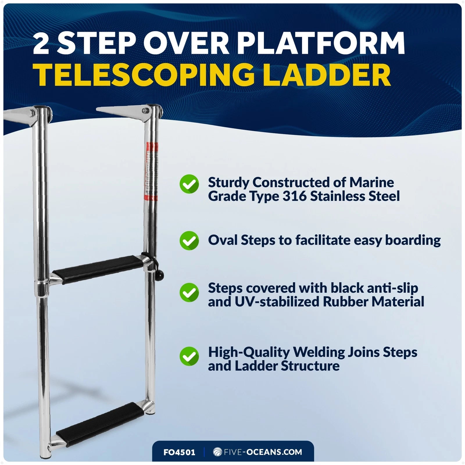 2 Step Telescoping Boat Ladder for Over Platform (Universal Fit)