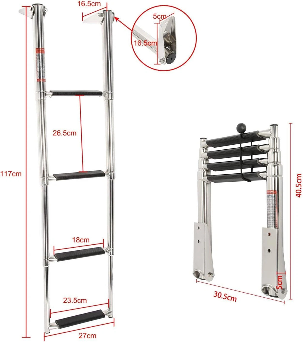 4 Steps Telescoping Boat Ladder for Swim Use - Stainless Steel