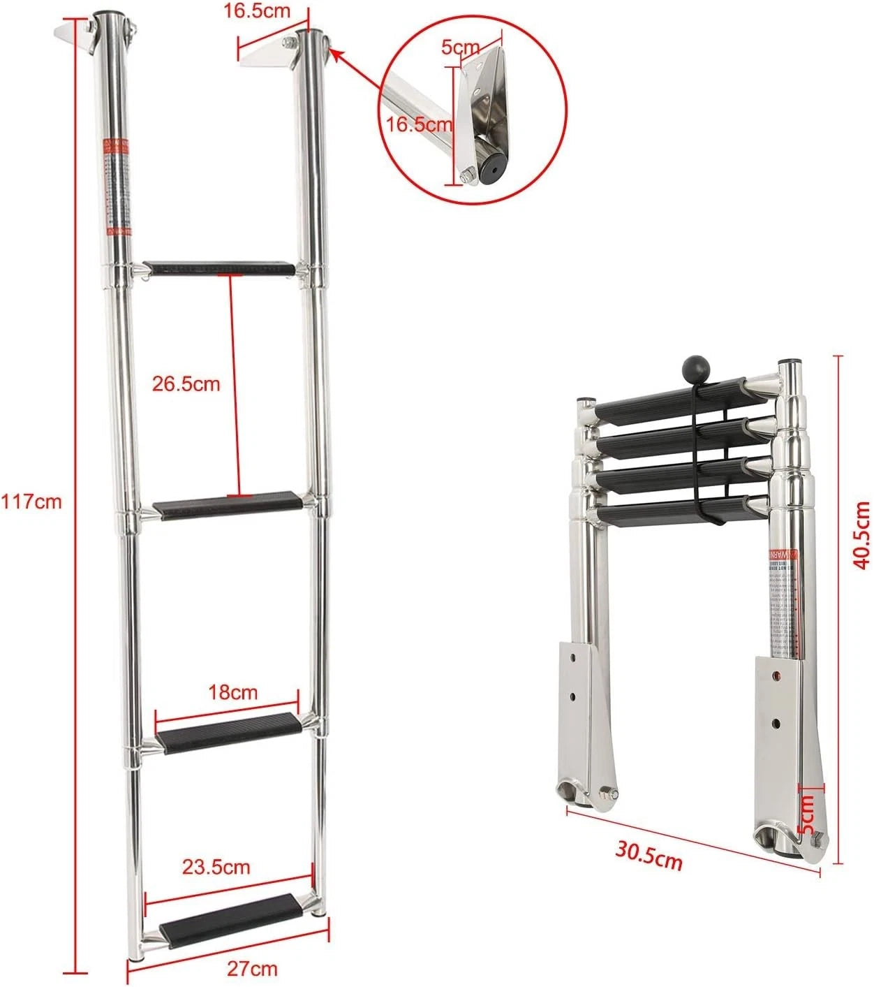 4 Steps Telescoping Boat Ladder for Swim Use - Stainless Steel