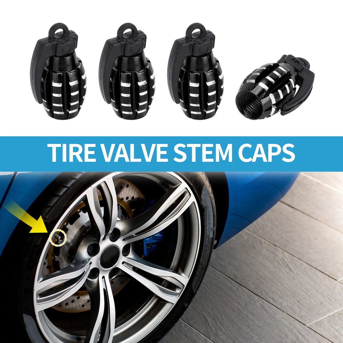 29MM Tire Valve Stem Caps 4 Pack for Car SUV Bike RV (14x29mm)