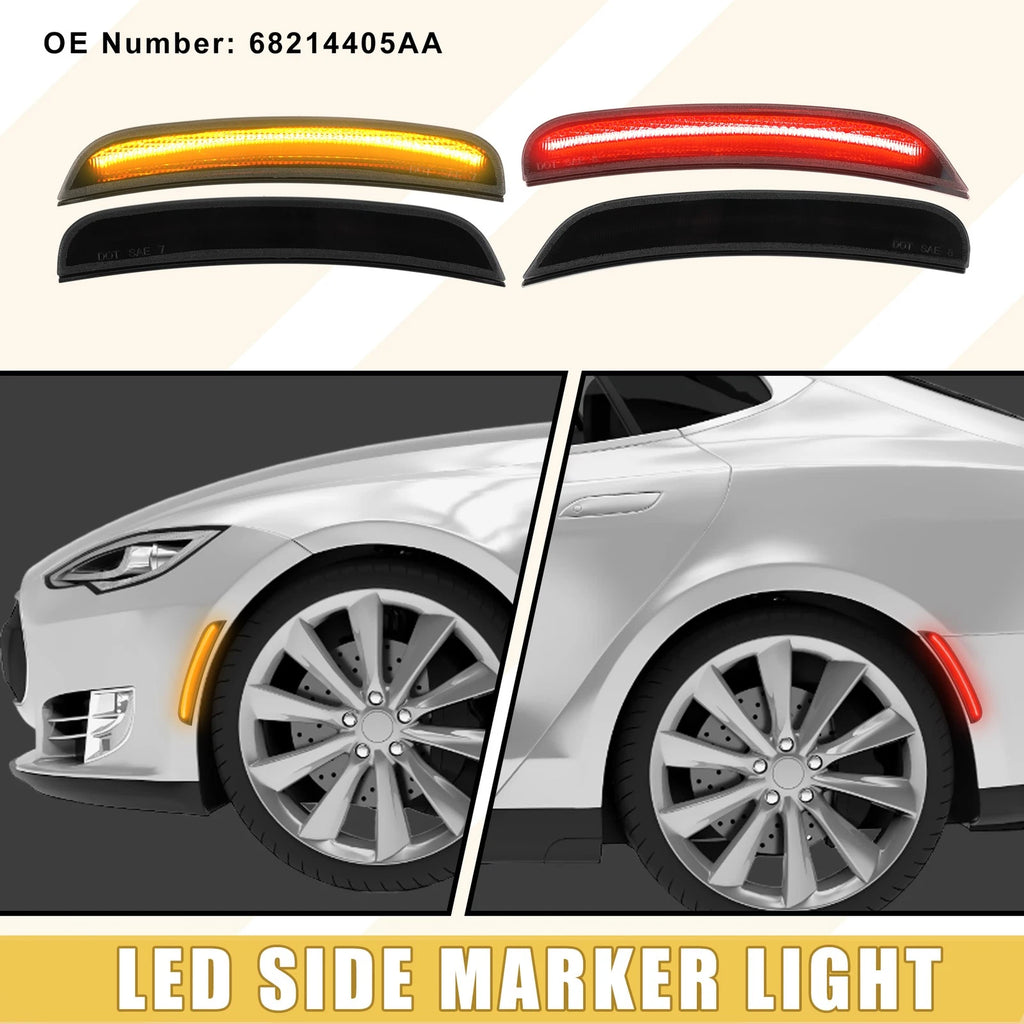 Front Rear LED Side Marker Light Pair for Dodge Amber Red (2011–2018)