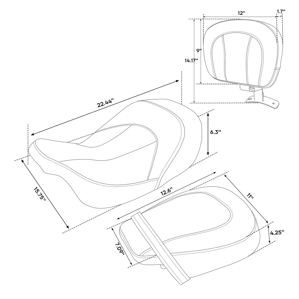 Driver Passenger Seat Backrest for Harley Touring Glide (2009–2023)