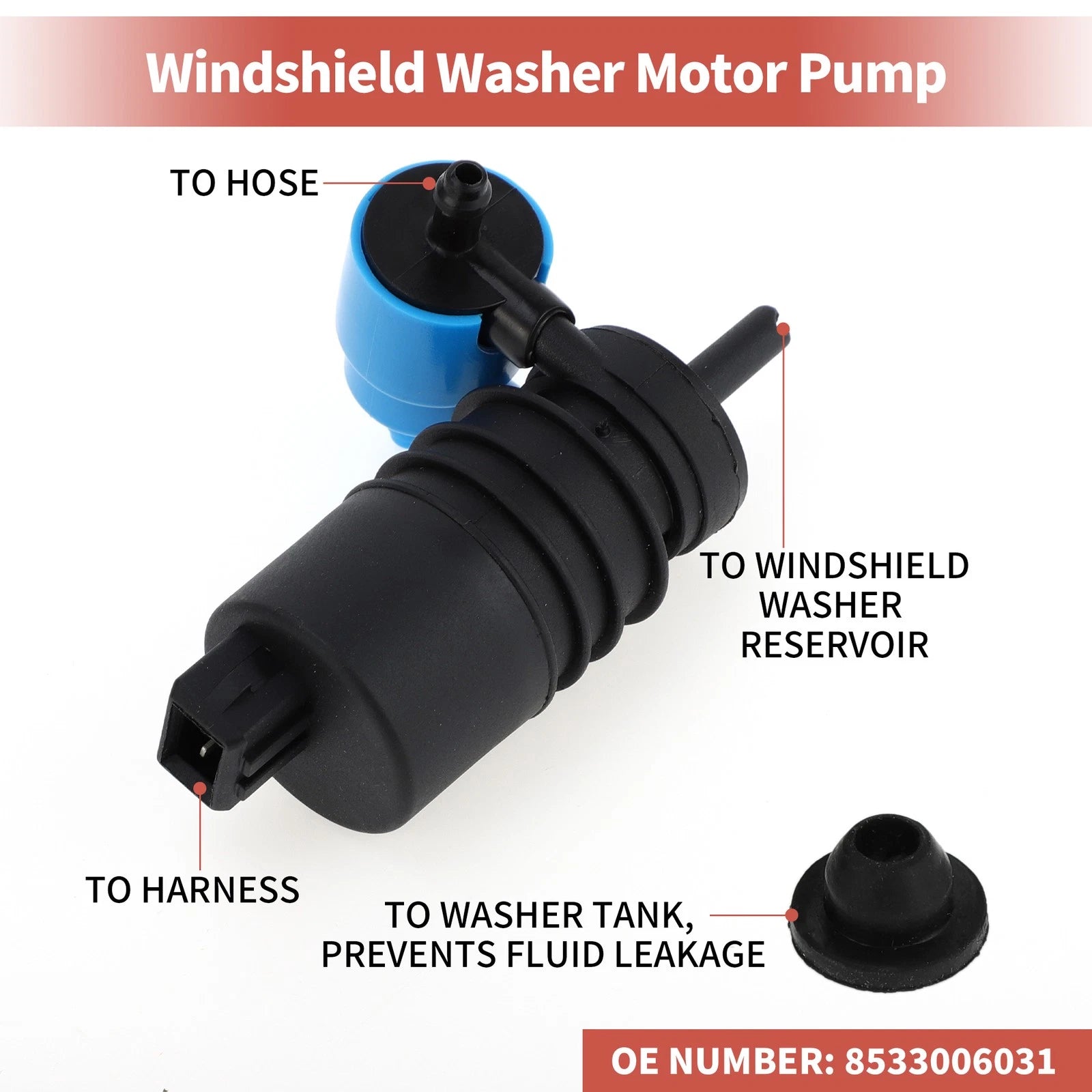 Windshield Washer Pump w/Grommet for Opel (No. 1450185)