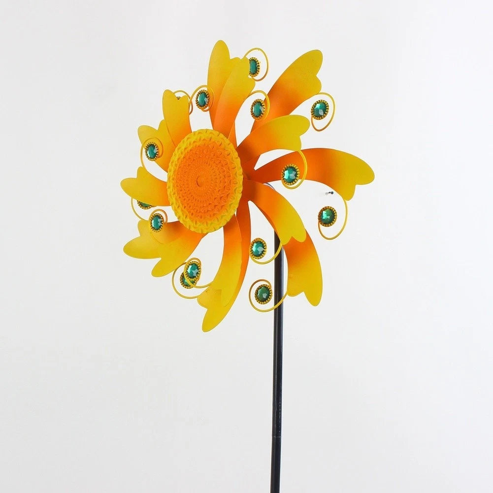 Garden Wind Spinner with Sunflower Pattern Iron Outdoor Windmill 30cm