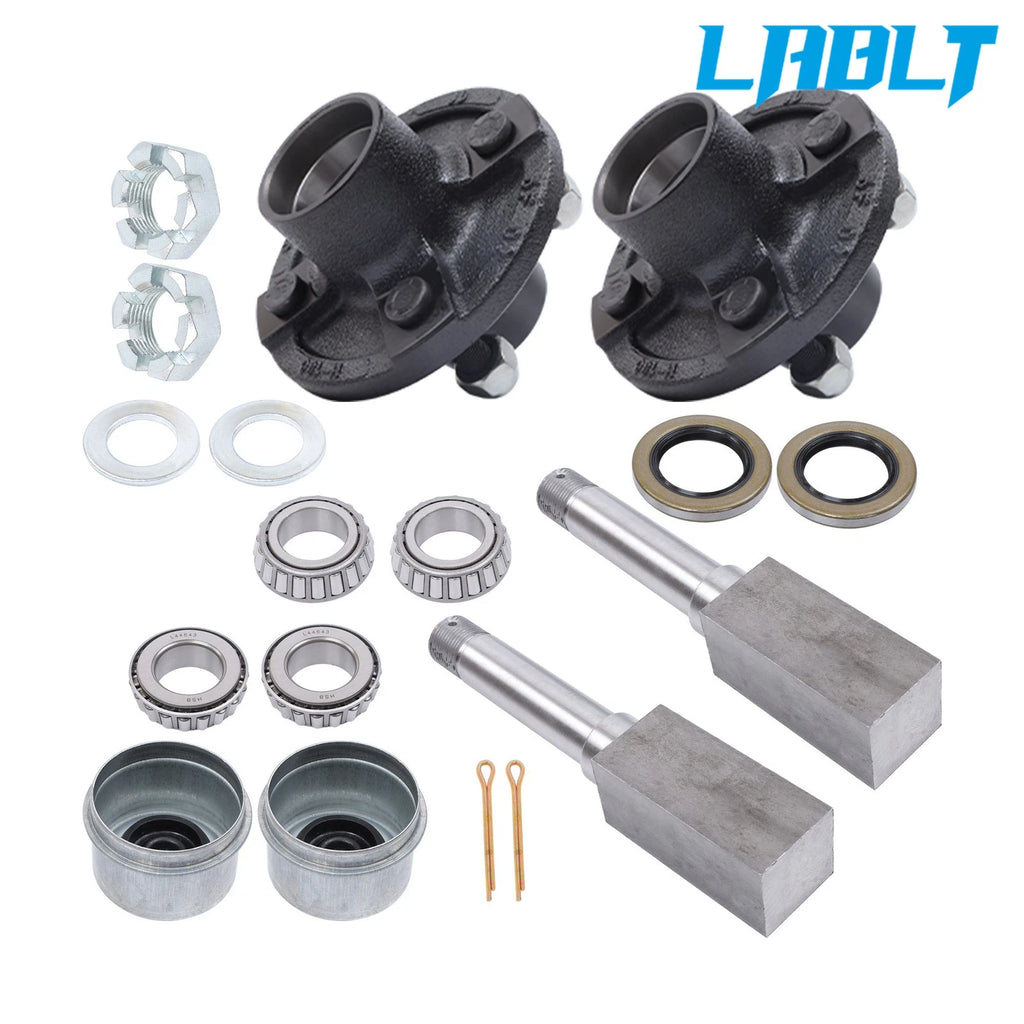 2 Pack Trailer Hub Kit & 1" Square BT8 Spindle with Bearing Kit 2000lbs