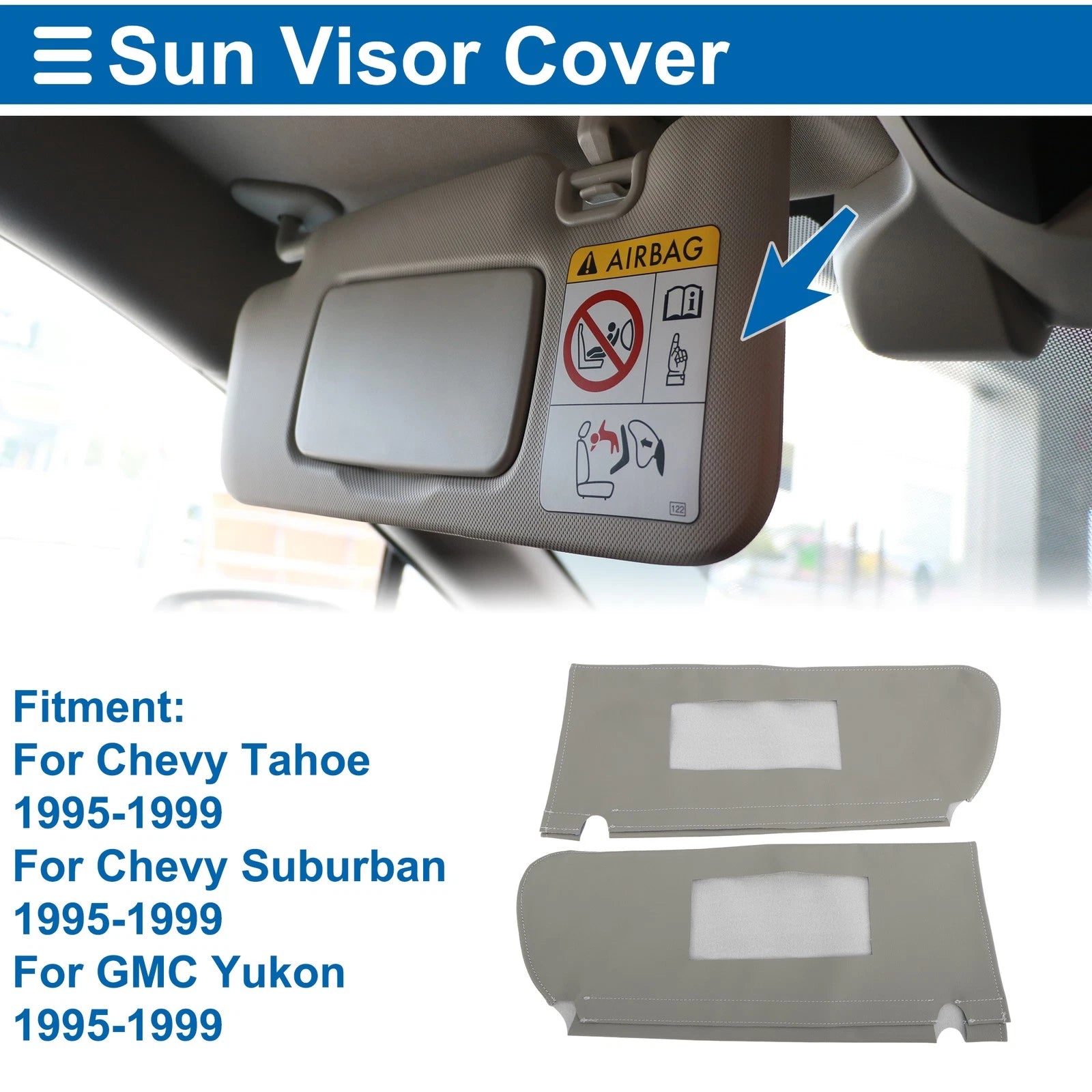 Sun Visor Cover Set Left Right for Chevy Tahoe (1995–1999) Gray
