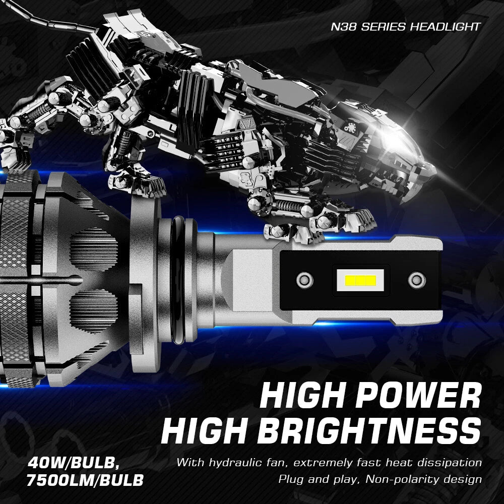 2X 9006 LED Headlight Bulbs Kit for NOVSIGHT (6500K, 80W, 15000LM)