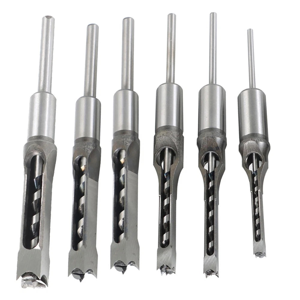 Set of 6 Square Hole Mortise Chisel Drill Bits 6.35mm-16mm