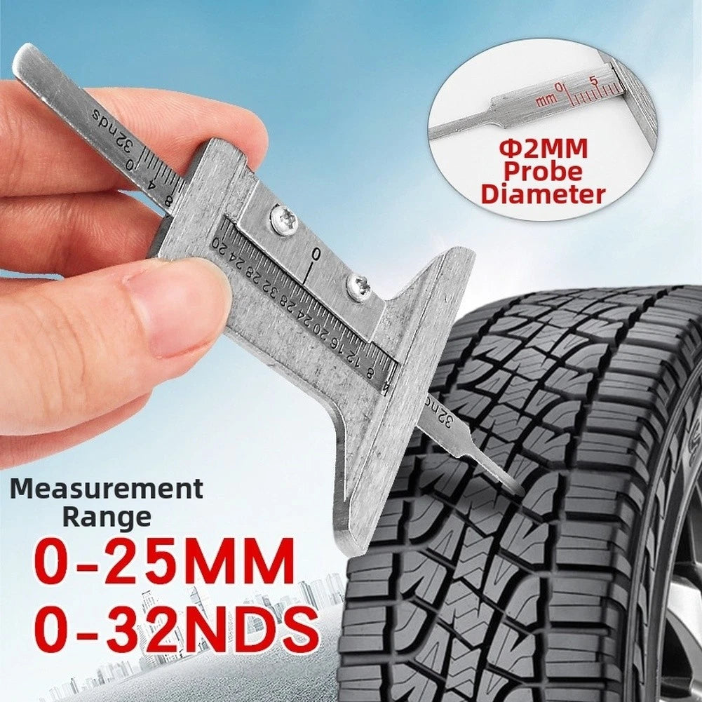 Tire Tread Depth Gauge for Vehicles (Dual 0-25mm, 0-32nds Scale)