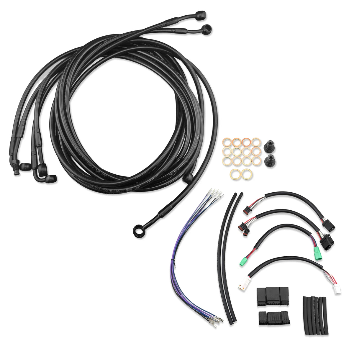 12" Black Extended Stainless Cable & Brake Line for Harley Touring (2014–2016)
