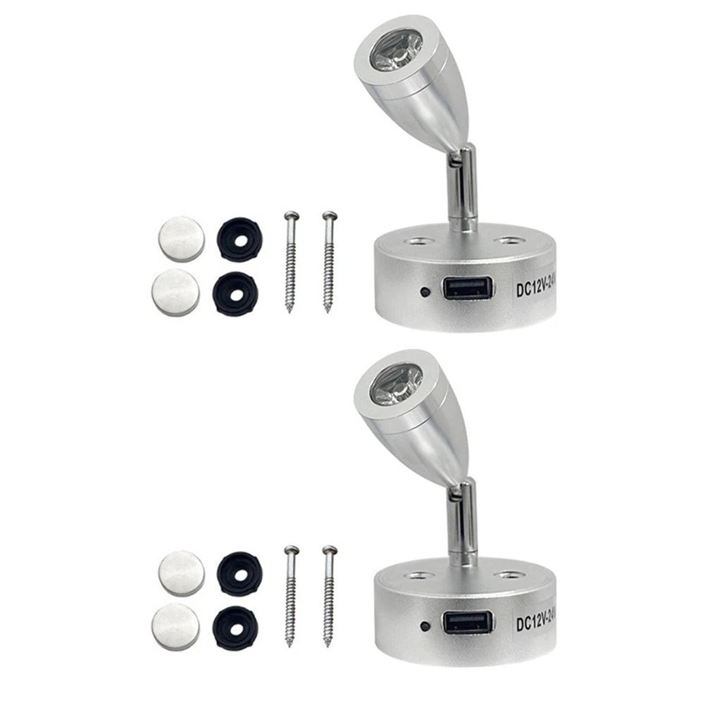 2Pc USB LED Reading Lamp 3W for RV Camper Van Boat