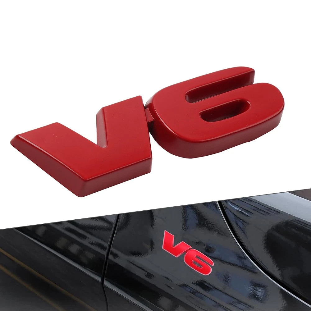 V6 Logo Metal Car Fender Trunk Engine Emblem Badge Red for Universal Fit