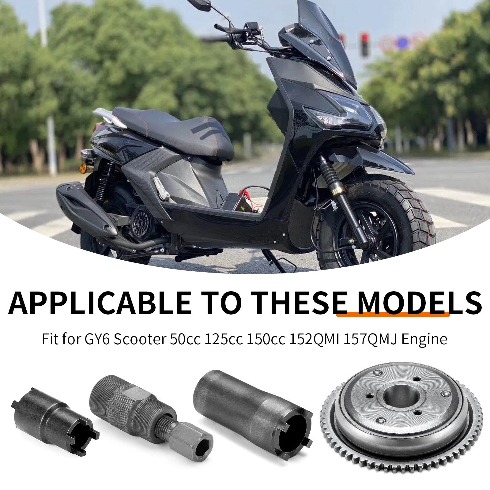 Flywheel Puller Starter Clutch Kit for GY6 Scooter 125cc 150cc (152QMI 157QMJ)