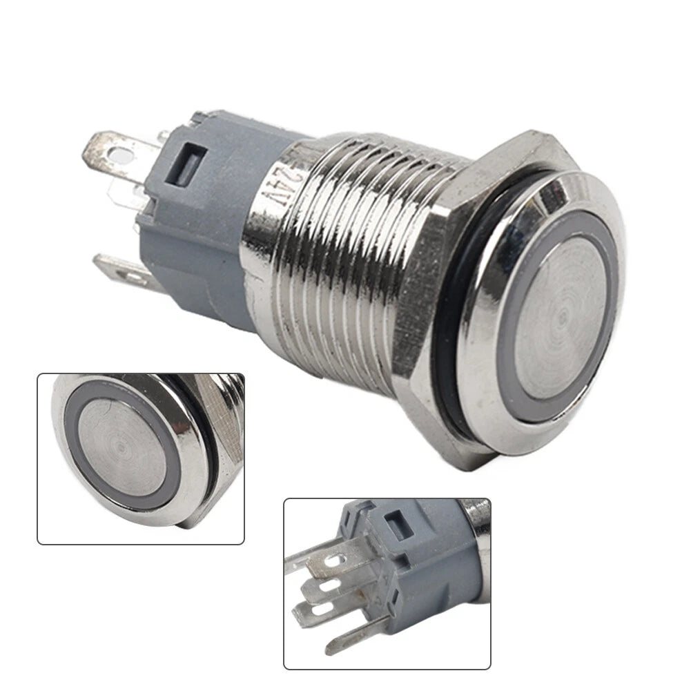 16mm Momentary Push Button Switch 1NC 1NO DC 12-24V LED 5 Terminal Pin