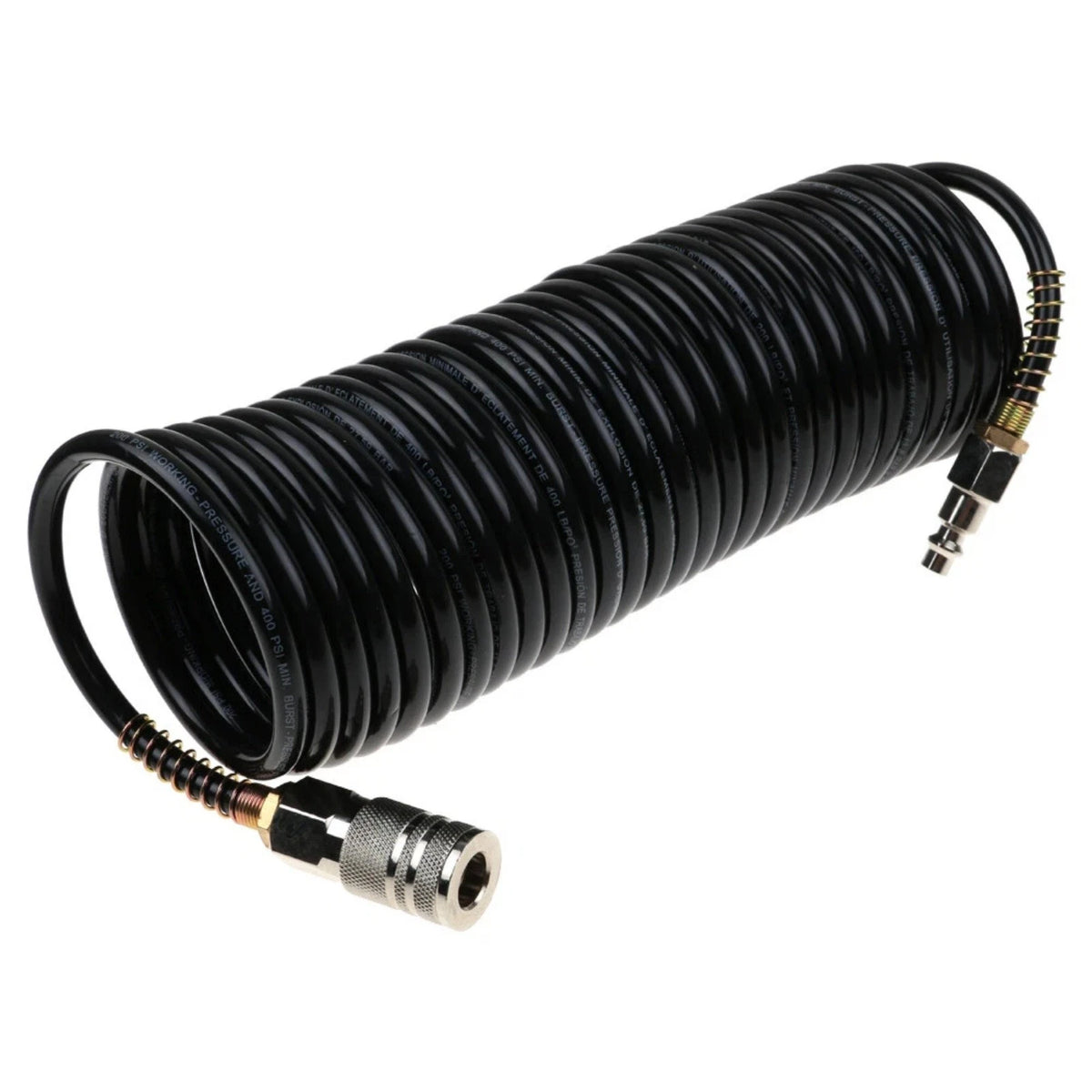 1/4" ID x 25FT Black Rubber Air Hose 200PSI with Quick Connect Fitting