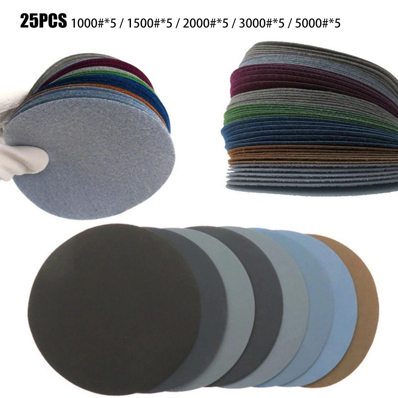 Sanding Discs Set of 5 Waterproof 1000-5000 Grit