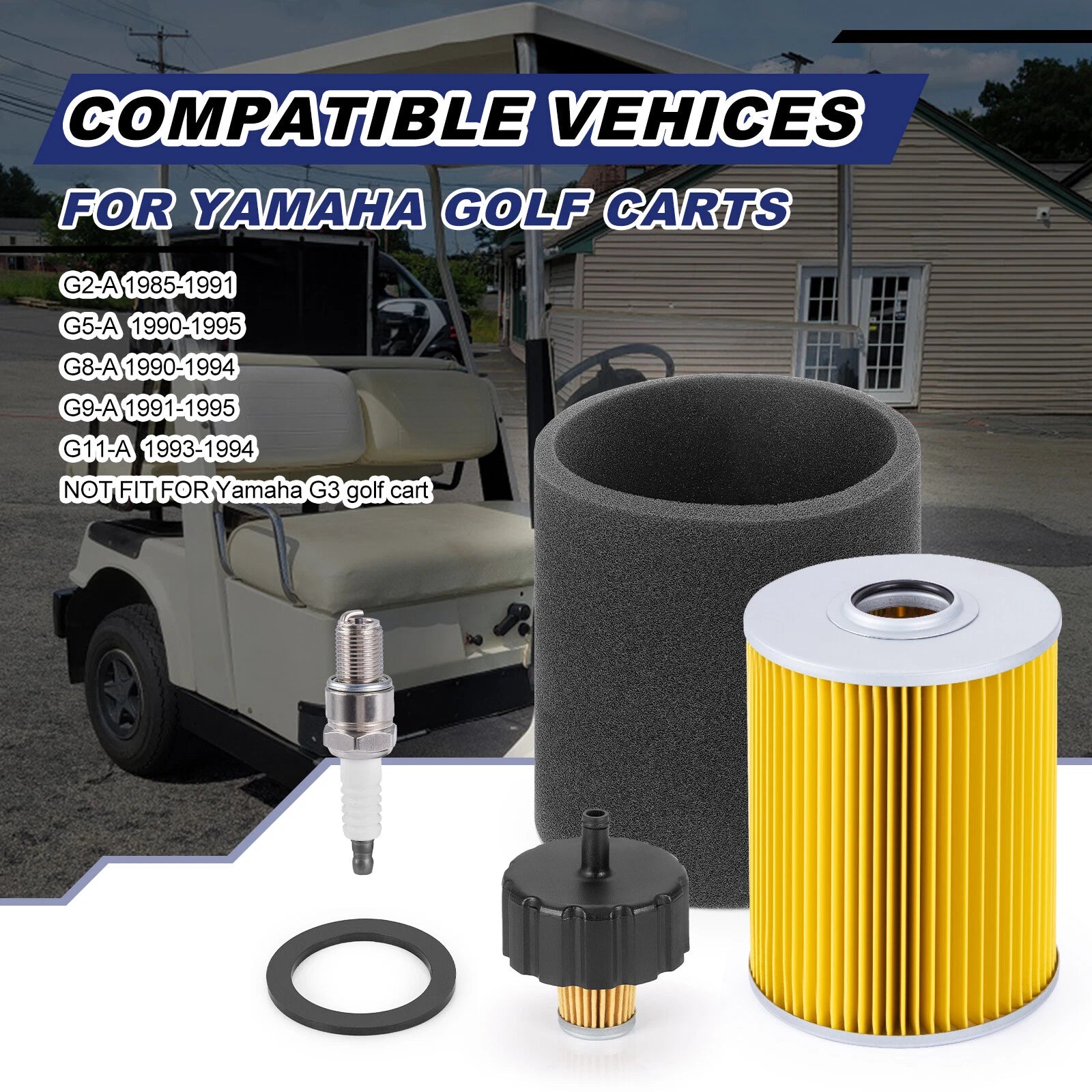 Air Filter, Oil Filter, Spark Plug Kit for Yamaha Golf Cart G2 G5 G8 G9 G11 (1985–1995)