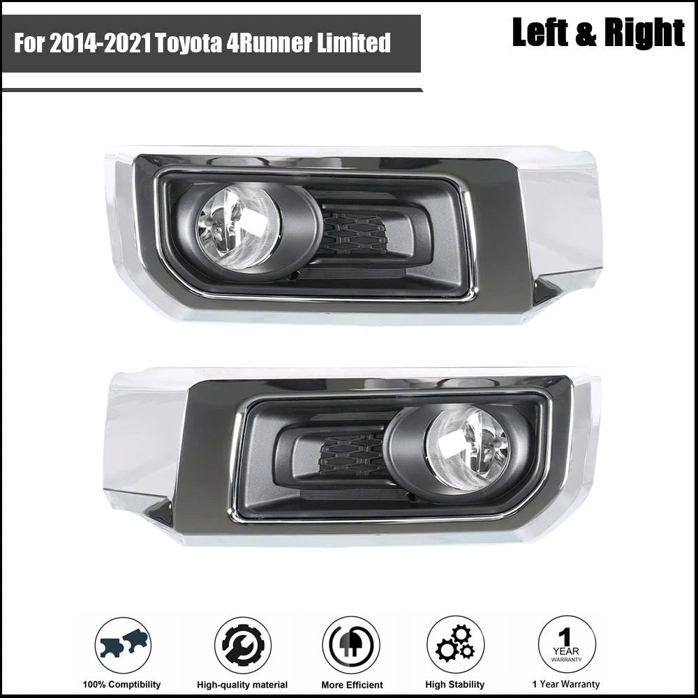Set of 2 Front Fog Lights with Chrome Bezel for Toyota 4Runner (2014–2021)