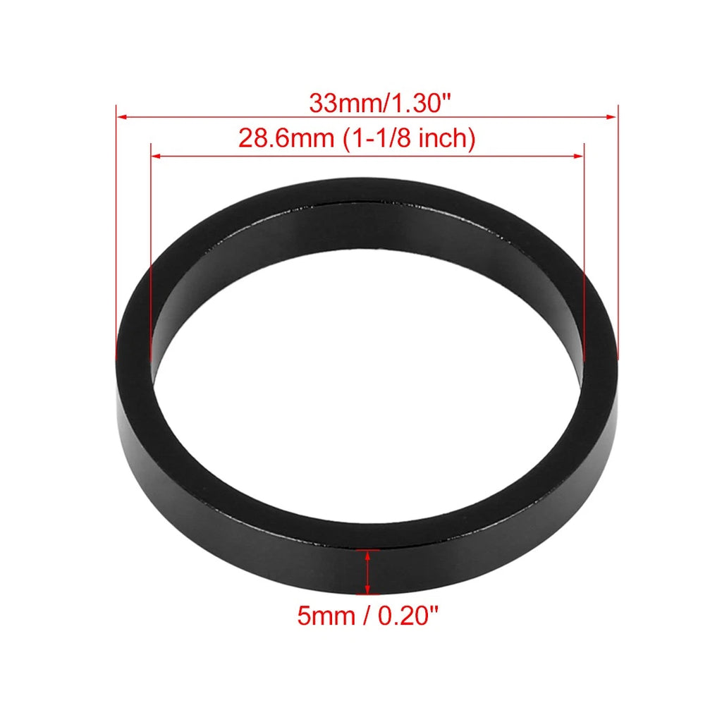 Handlebar Stem Spacer Kit 5mm Aluminum for 1 1/8 Inch Fork (Black) (5-Pack)