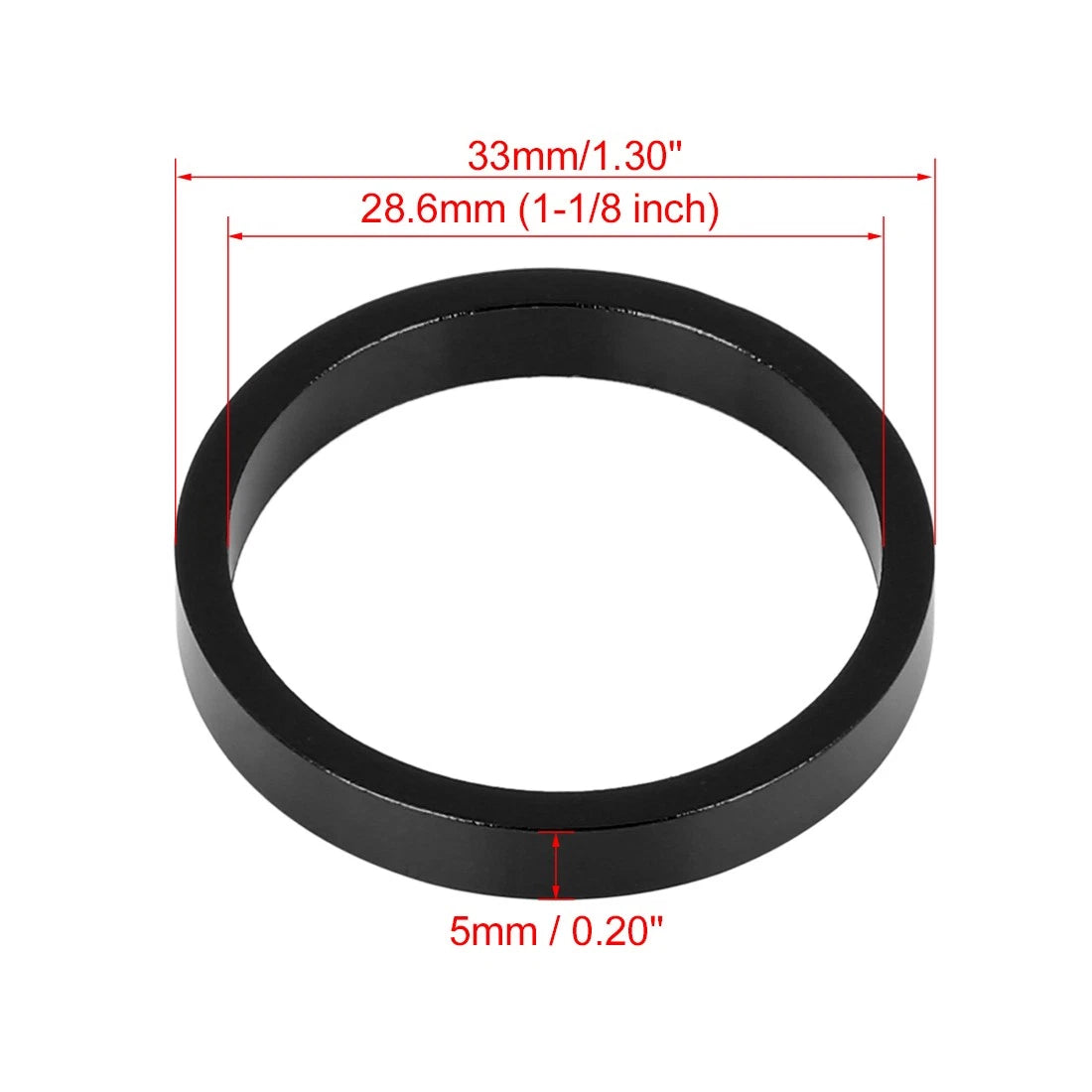 Handlebar Stem Spacer Kit 5mm Aluminum for 1 1/8 Inch Fork (Black) (5-Pack)