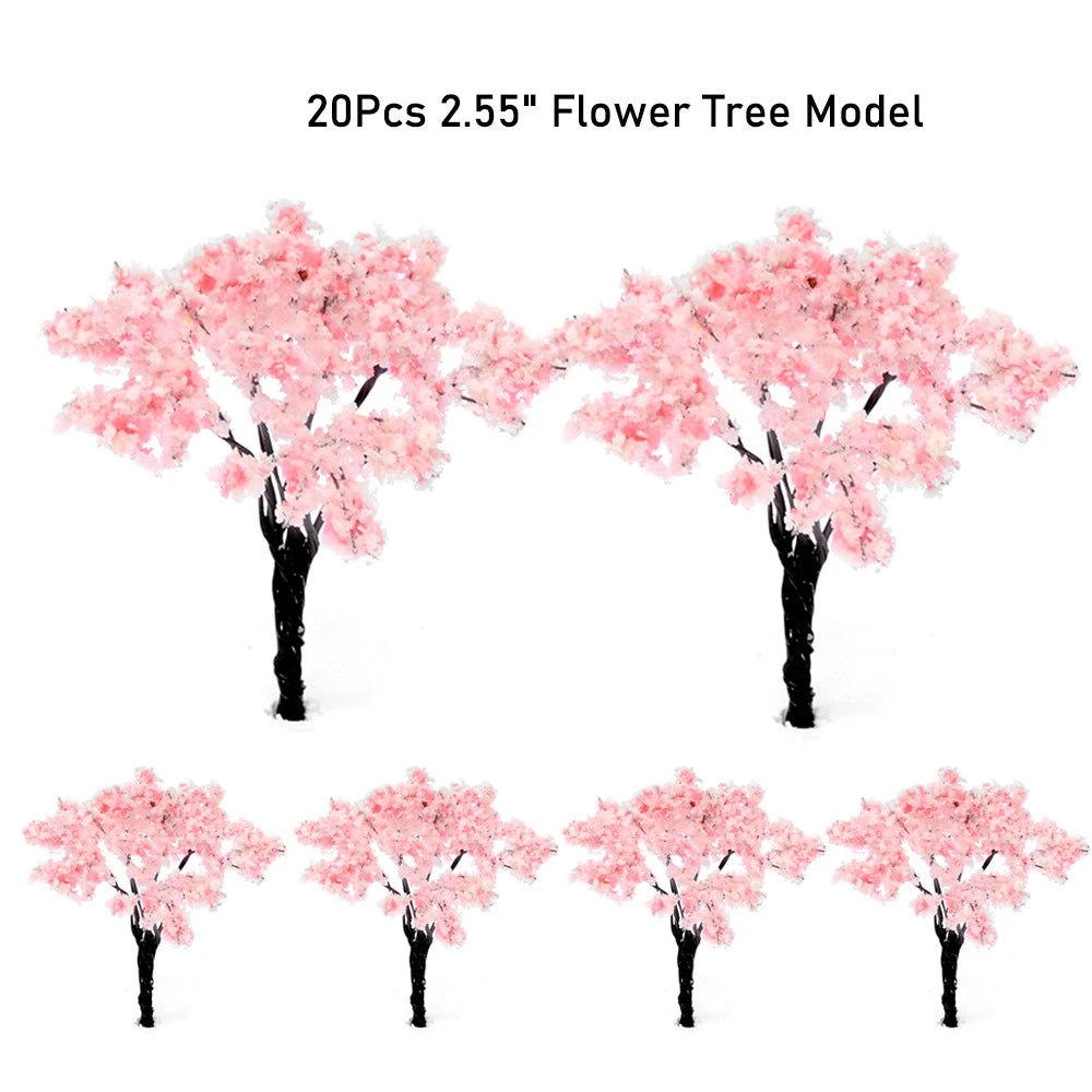 20Pcs 2.55" Cherry Blossom Trees for Train Railroad Scenery