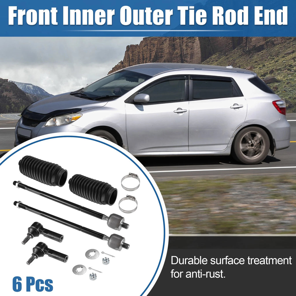 6 Pc Front Inner Outer Tie Rod End Link Kit with Boot for Toyota Matrix (2003–2008)