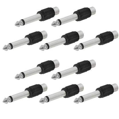 RCA F Jack to 1/4" M Mono Plug Audio Stereo Adapter Connector (10 Pack)