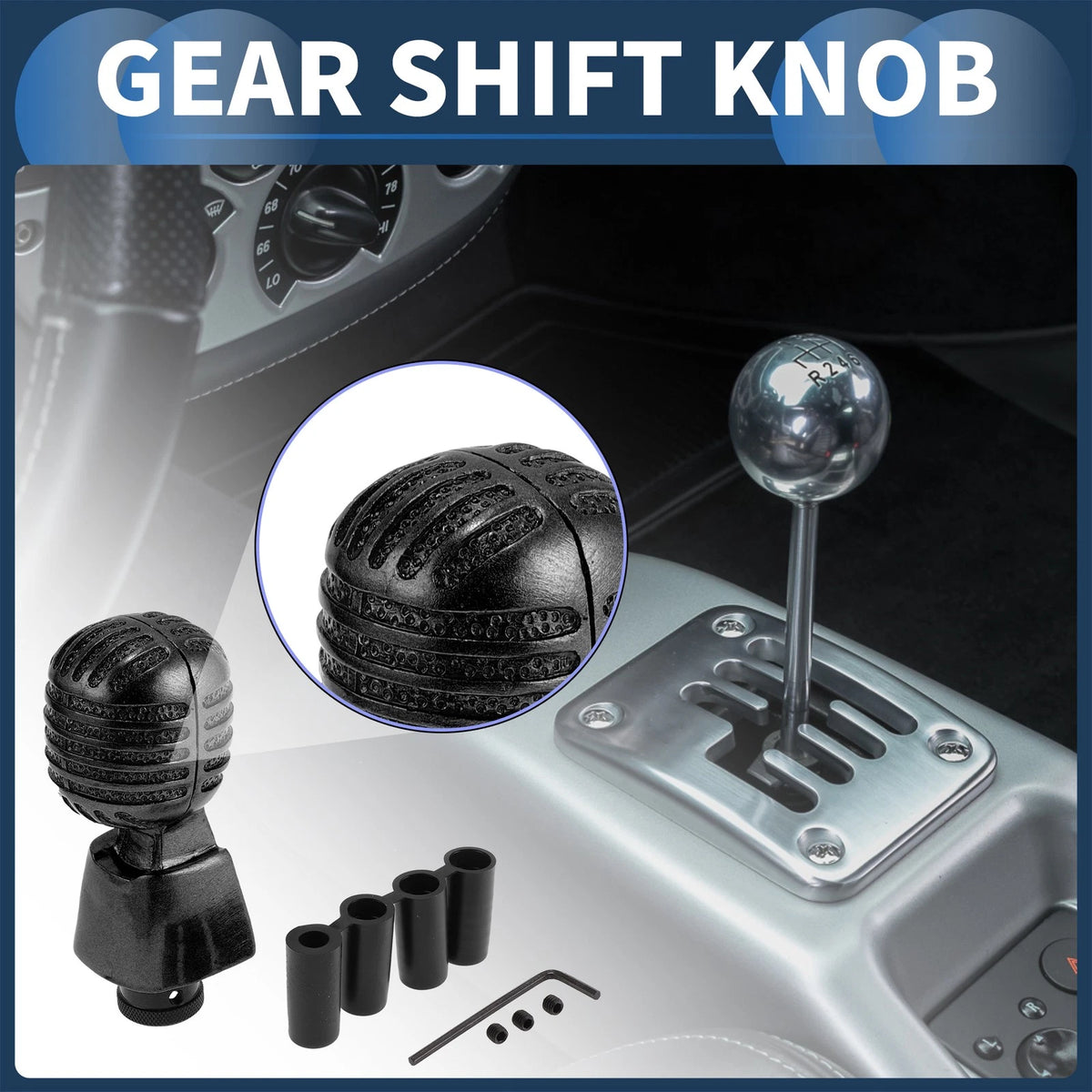 Shift Knob for Universal Fit (12cm) with 4 Adapters - Resin Black Set of 1