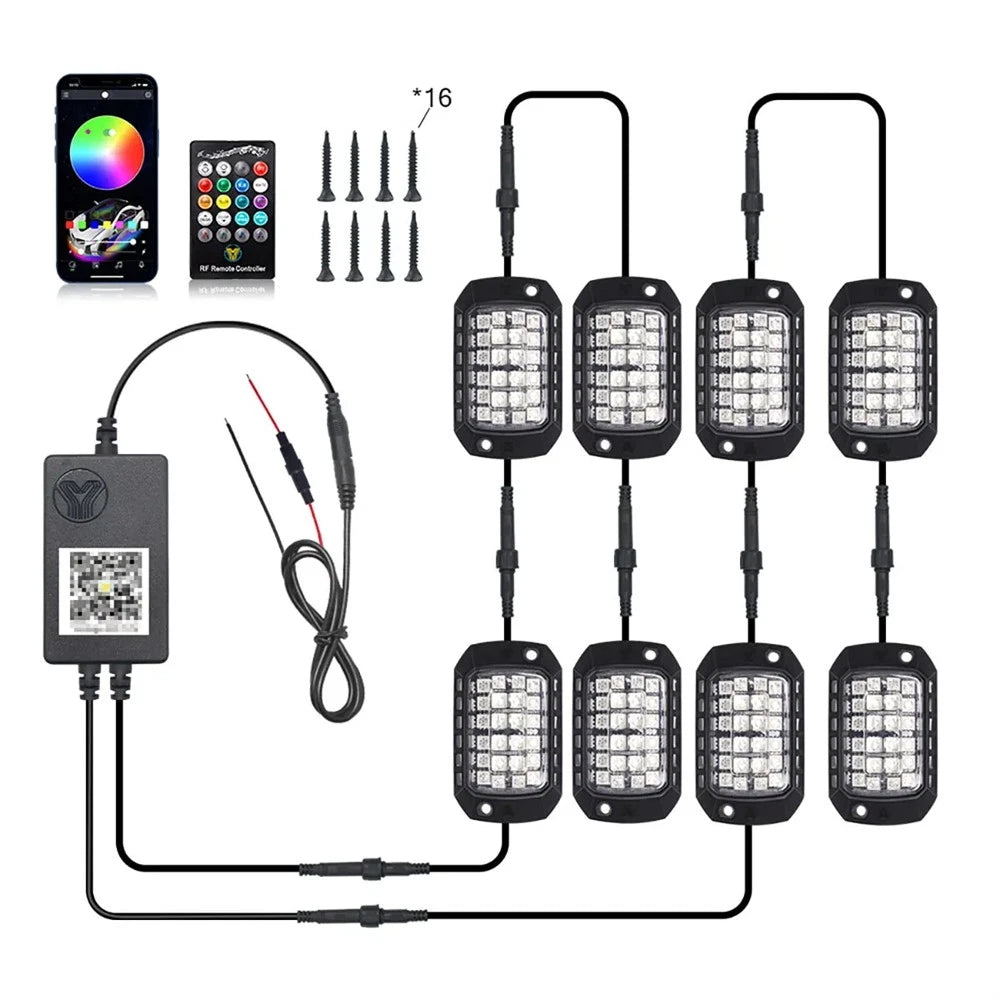 8Pcs RGB LED Rock Lights for Jeep Truck SUV (Universal Fit)