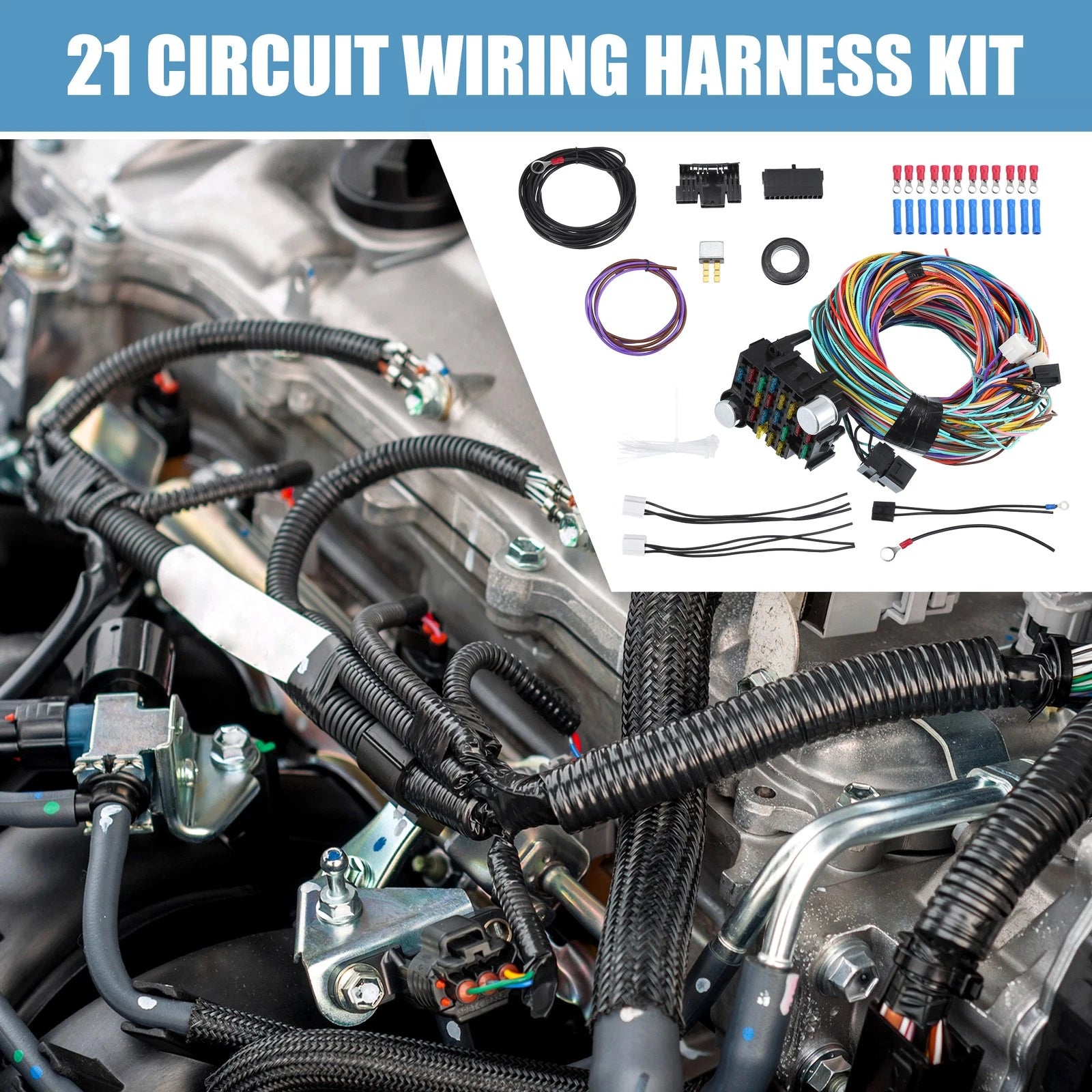 21 Circuit Wiring Harness Kit Replacement for GM Chevy Ford Truck (Universal)