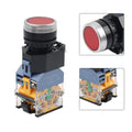 1pc 22mm Momentary Flat Head Push Button Switch AC 380V 10A With LED Light Red