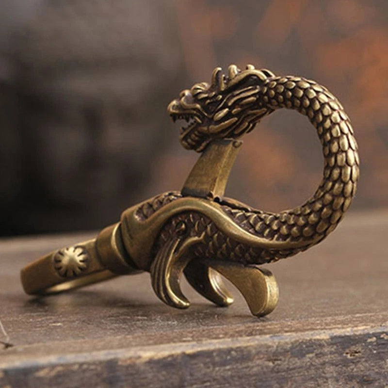 Retro Brass Dragon Figurine Mini Statue Keychain for Office, Living Room
