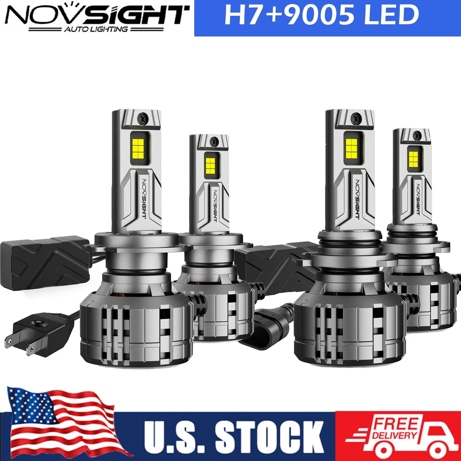 4X H7 9005 LED Headlight Bulbs for High/Low Beam (Conversion Kit)