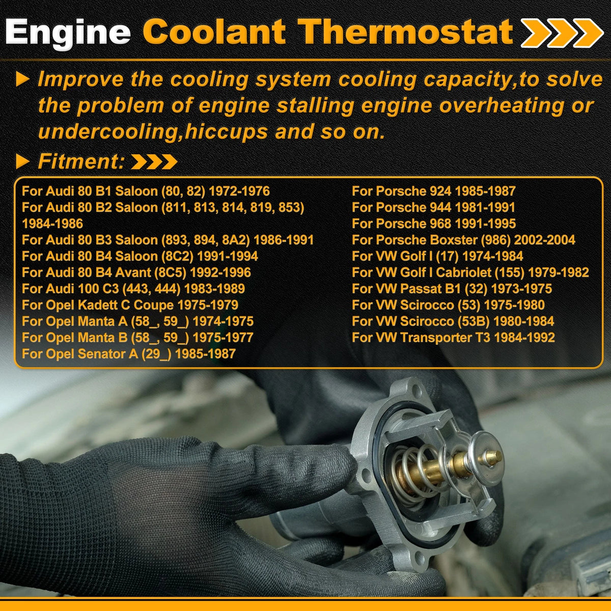 Engine Coolant Thermostat 037121113 for Audi 80 B1 Saloon (1972–1976) w/ Seal
