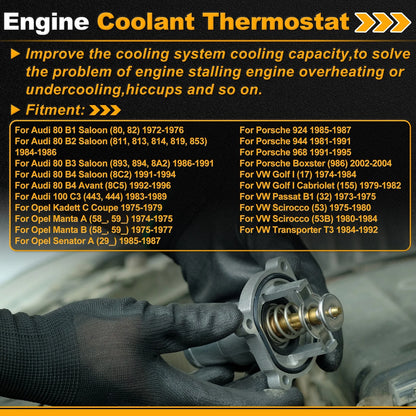 Engine Coolant Thermostat 037121113 for Audi 80 B1 Saloon (1972–1976) w/ Seal