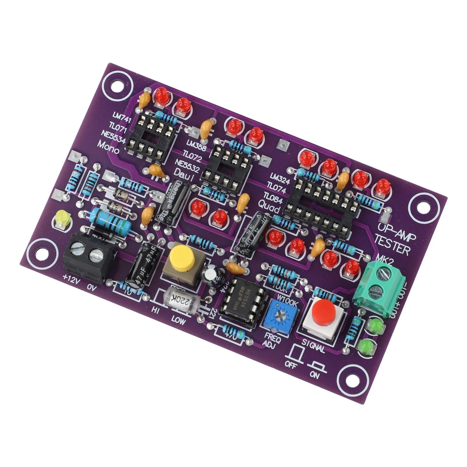 Op Amp Test Board with LED Indicator for Op Amps