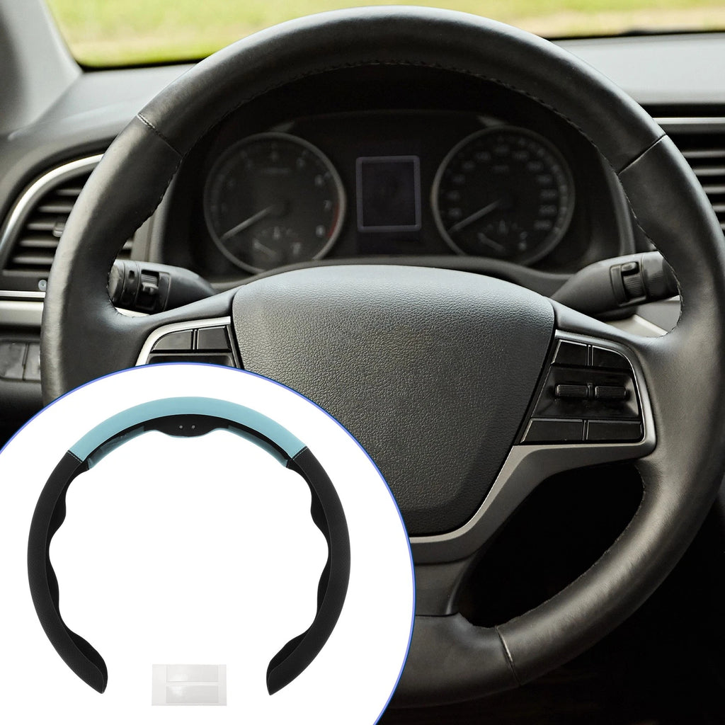 Steering Wheel Cover for Universal Fit (14.96", Black/Light Sky Blue)