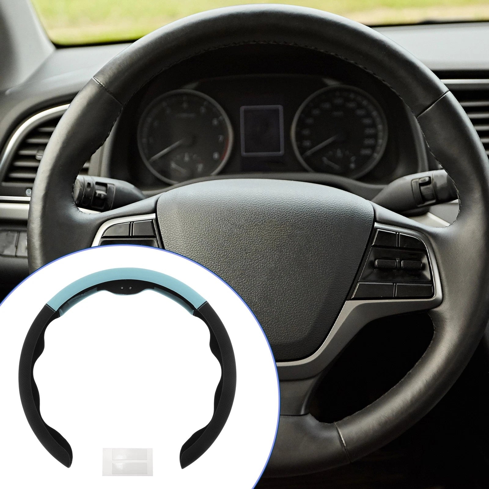 Steering Wheel Cover for Universal Fit (14.96", Black/Light Sky Blue)