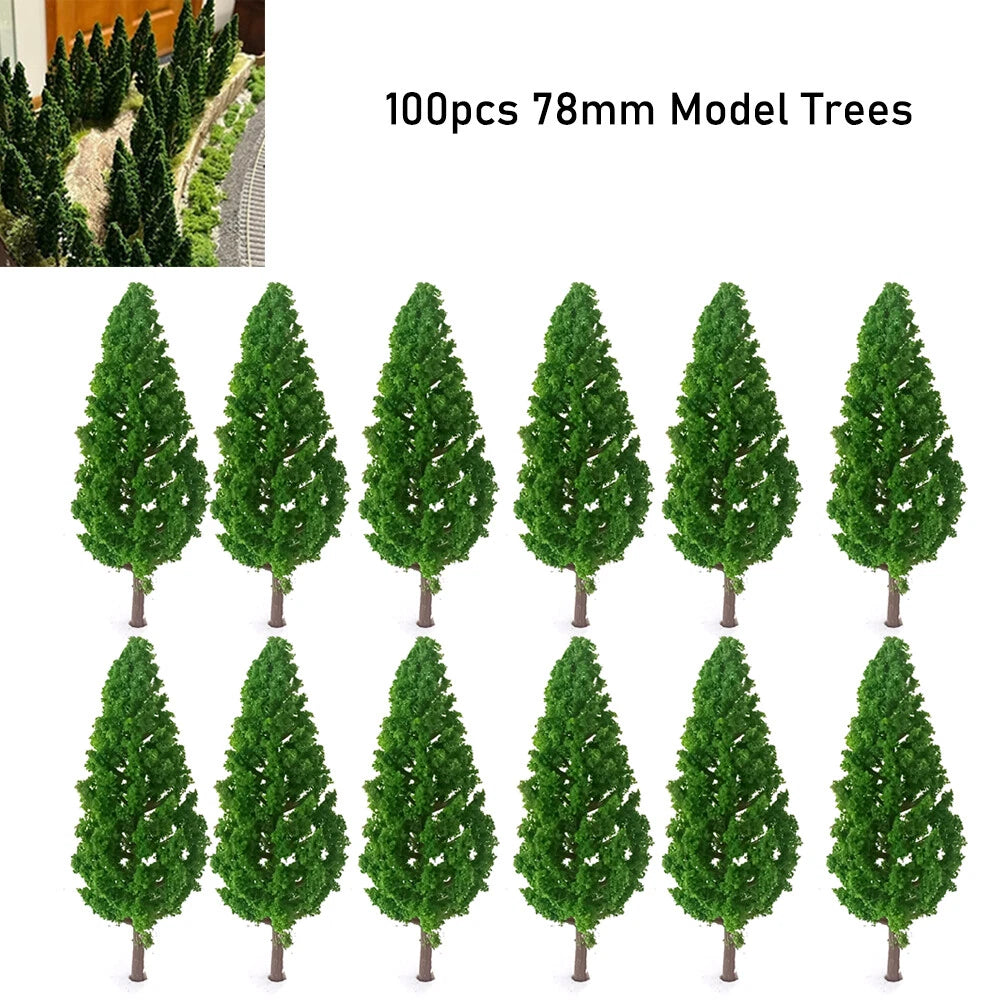 100Pcs 78MM Model Trees Pine Trees Train Railroad Wargame Landscape Layout Decor