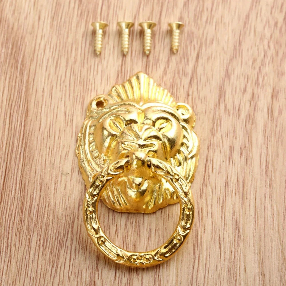 5X Gold Lion Head Drop Ring Drawer Knob Pulls for Cabinet Hardware