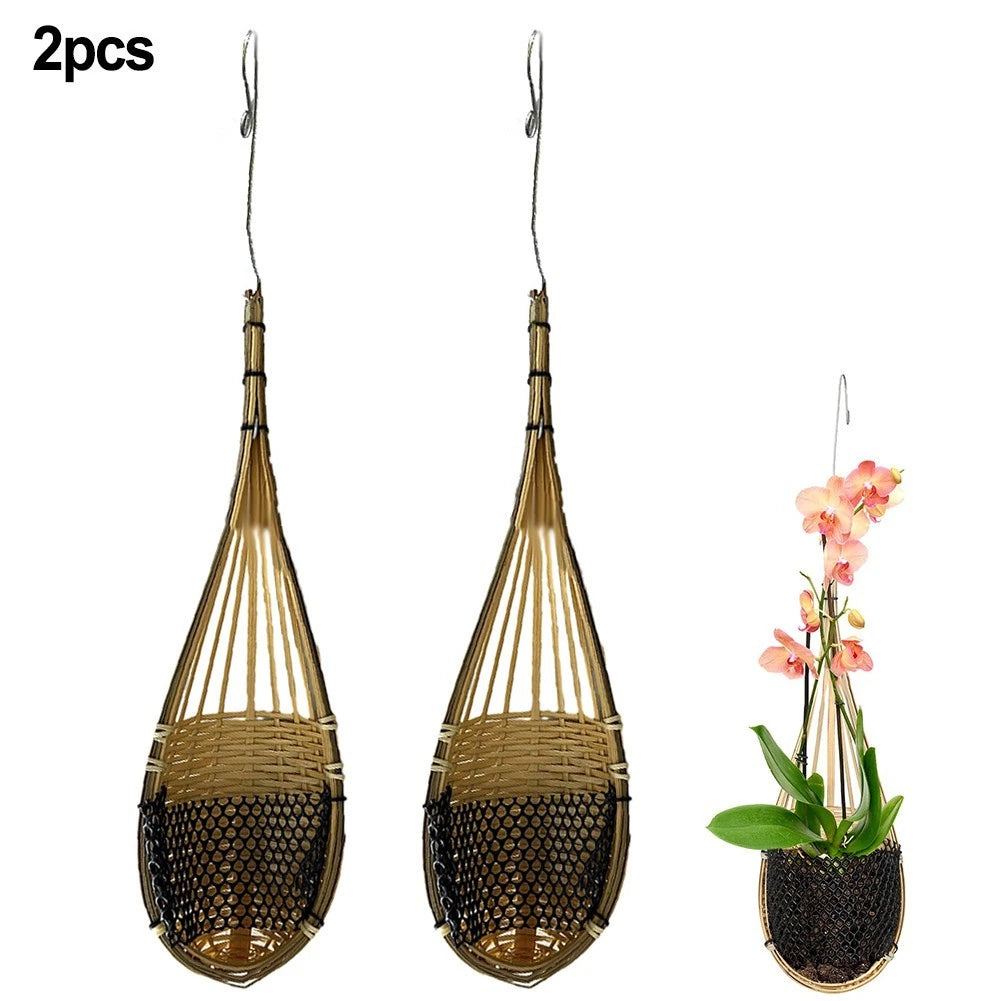 Set of 2 Elegant Woven Hanging Baskets for Small Plants