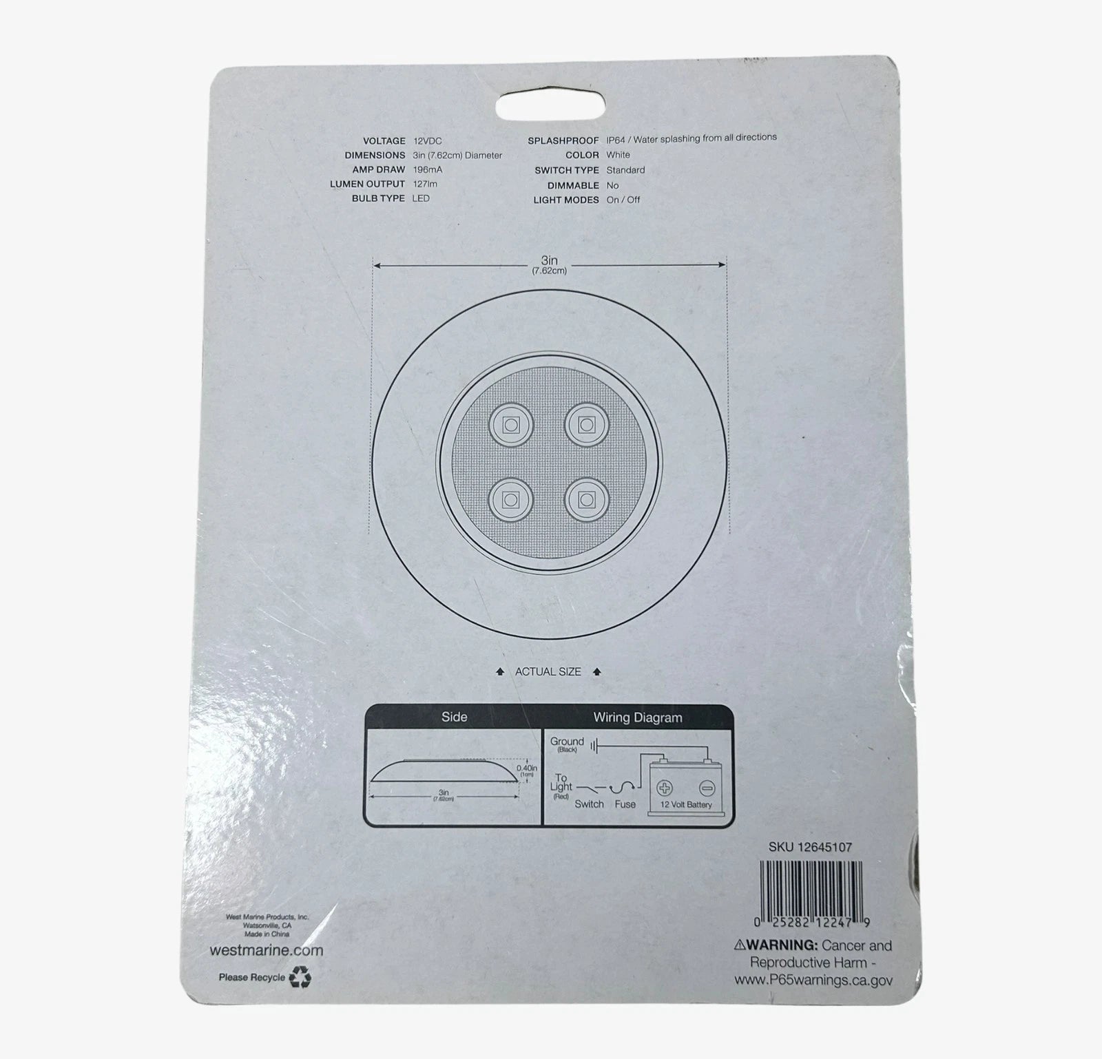 3'' Surface Mount Dome LED Light for West Marine (12V)