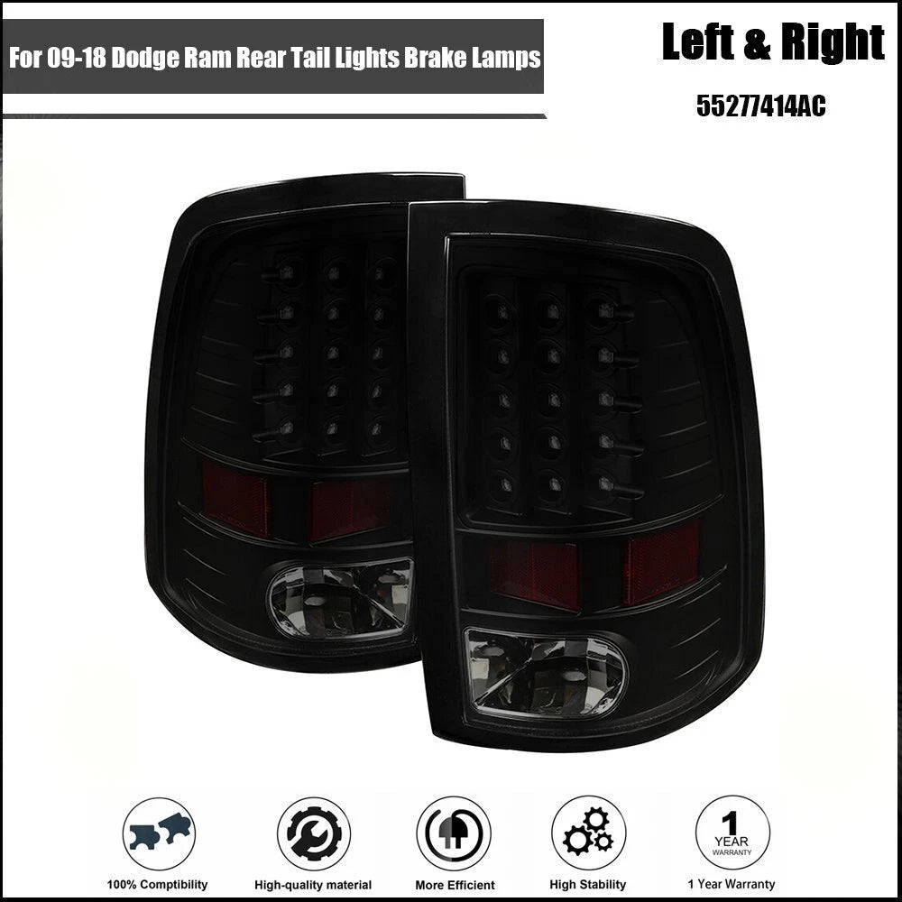 Black Tail Light Brake Reverse Lamps for Dodge Ram 1500 (2009–2018)