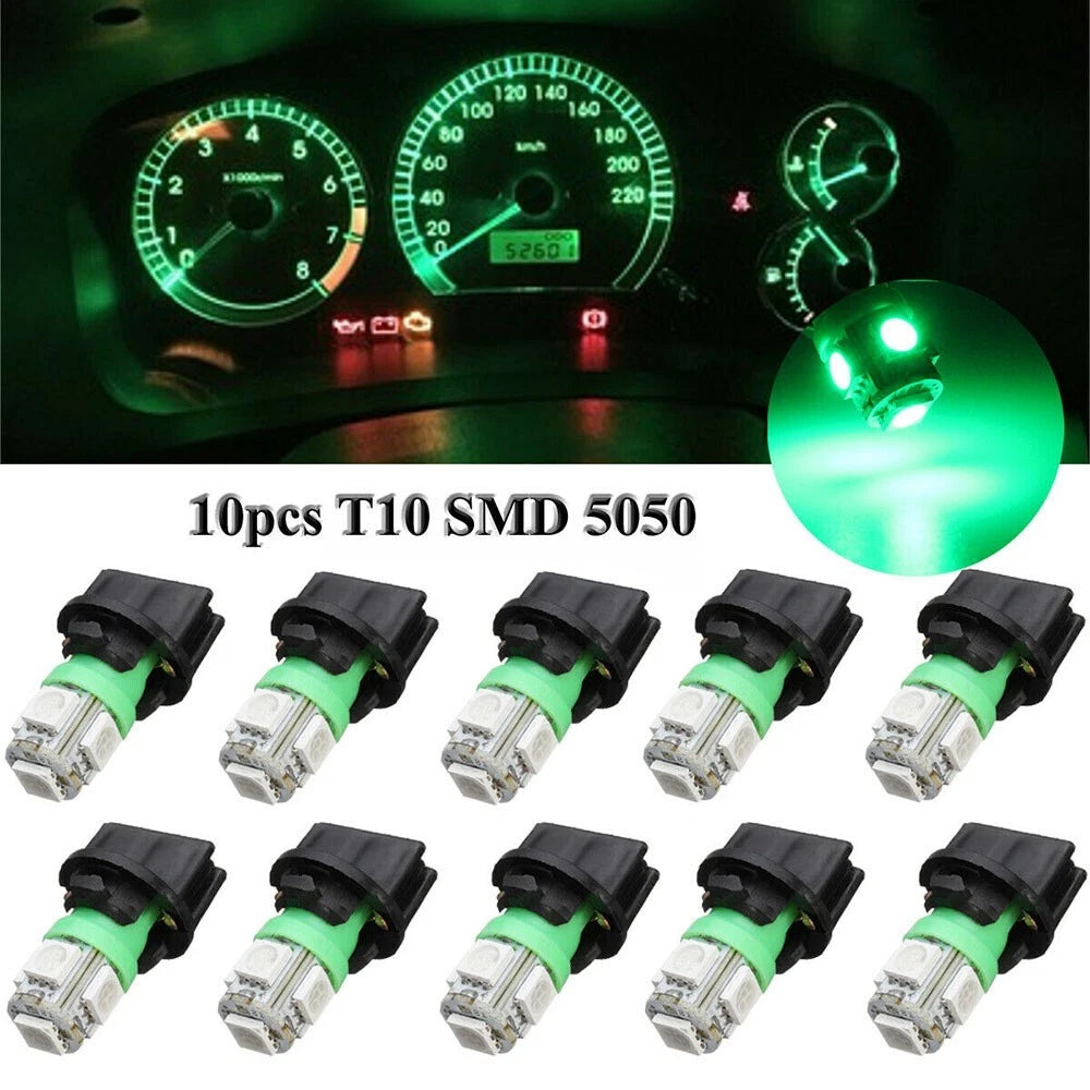 10x Green 194 LED Bulbs for Instrument Panel Gauge Dash Light Sockets (N/A)