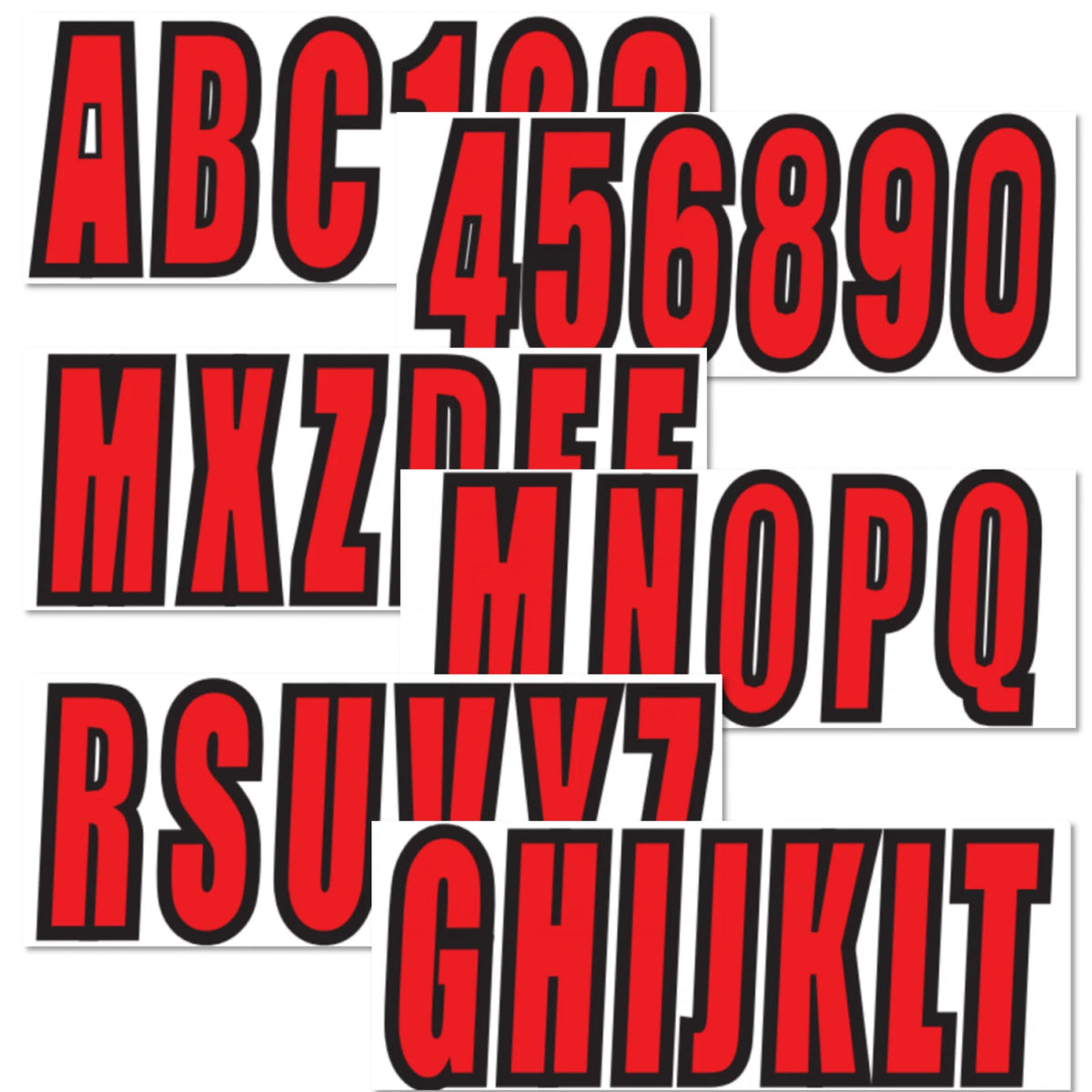 Set of 4 Boat Registration Decals A-Z Letters & 0-9 Numbers Red