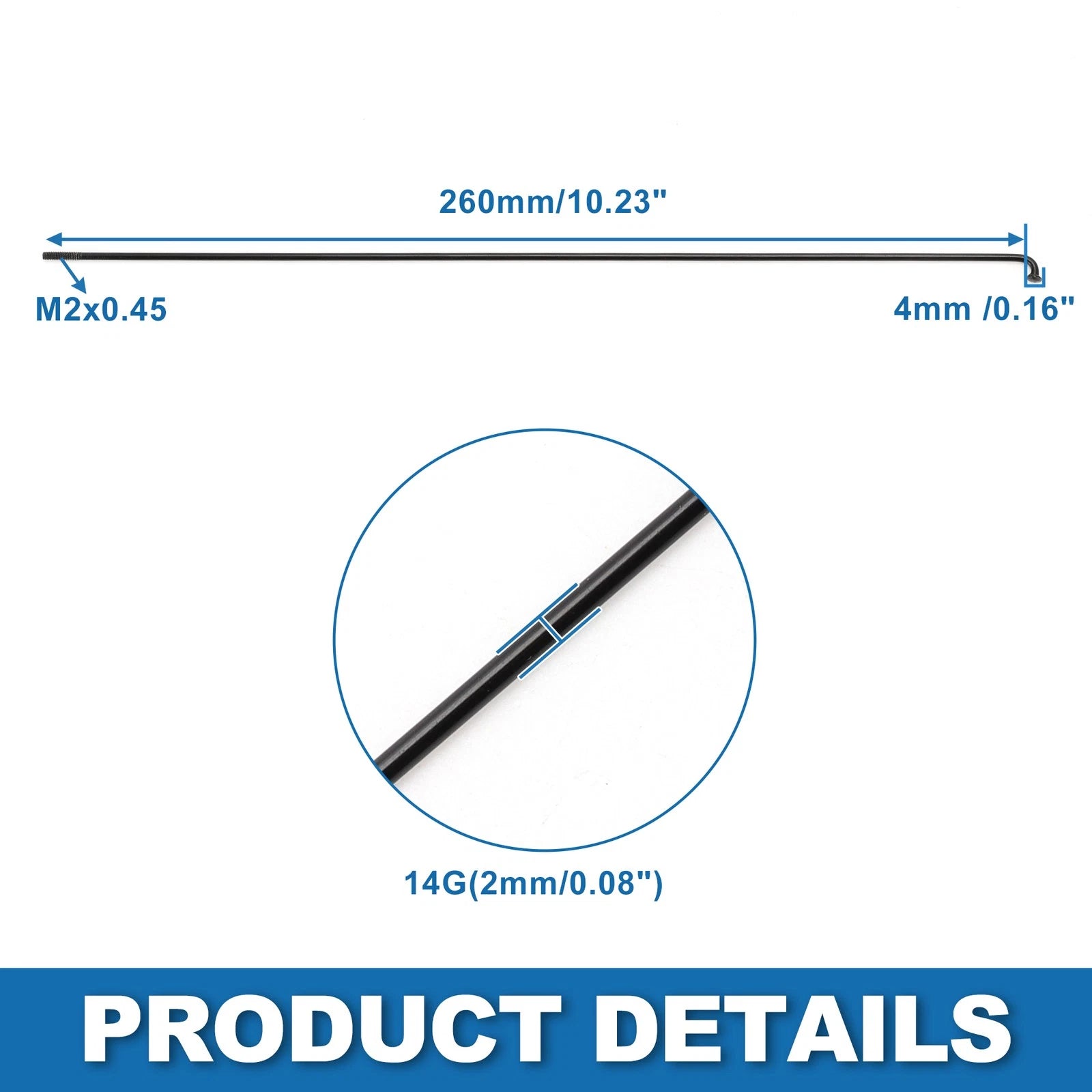 Bicycle Spokes 14G 260mm Steel Replacement for Mountain Bike (36 Pack)