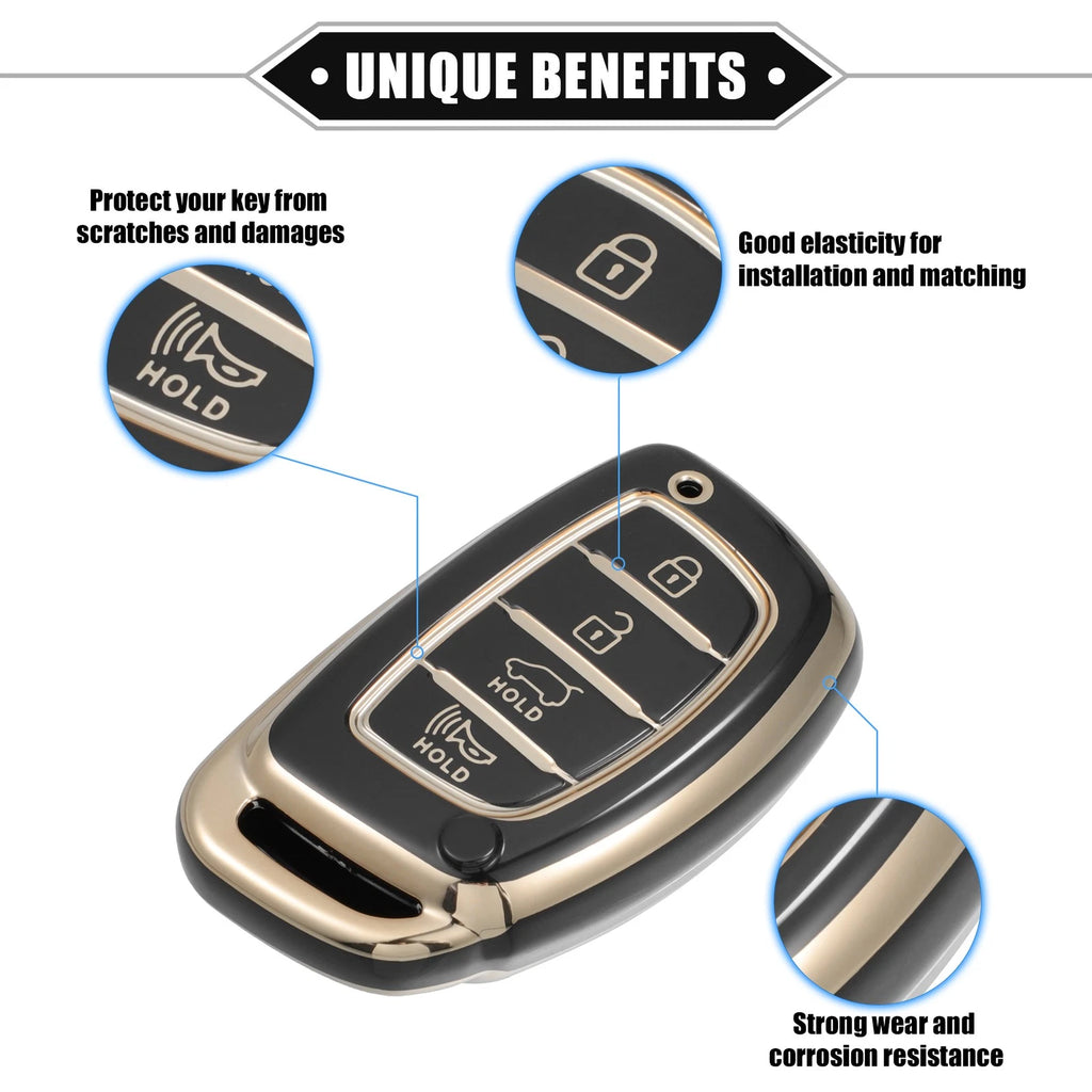 Remote Key Fob Cover TPU 4-Button Replacement for Hyundai Elantra Sonata (2011–2020)