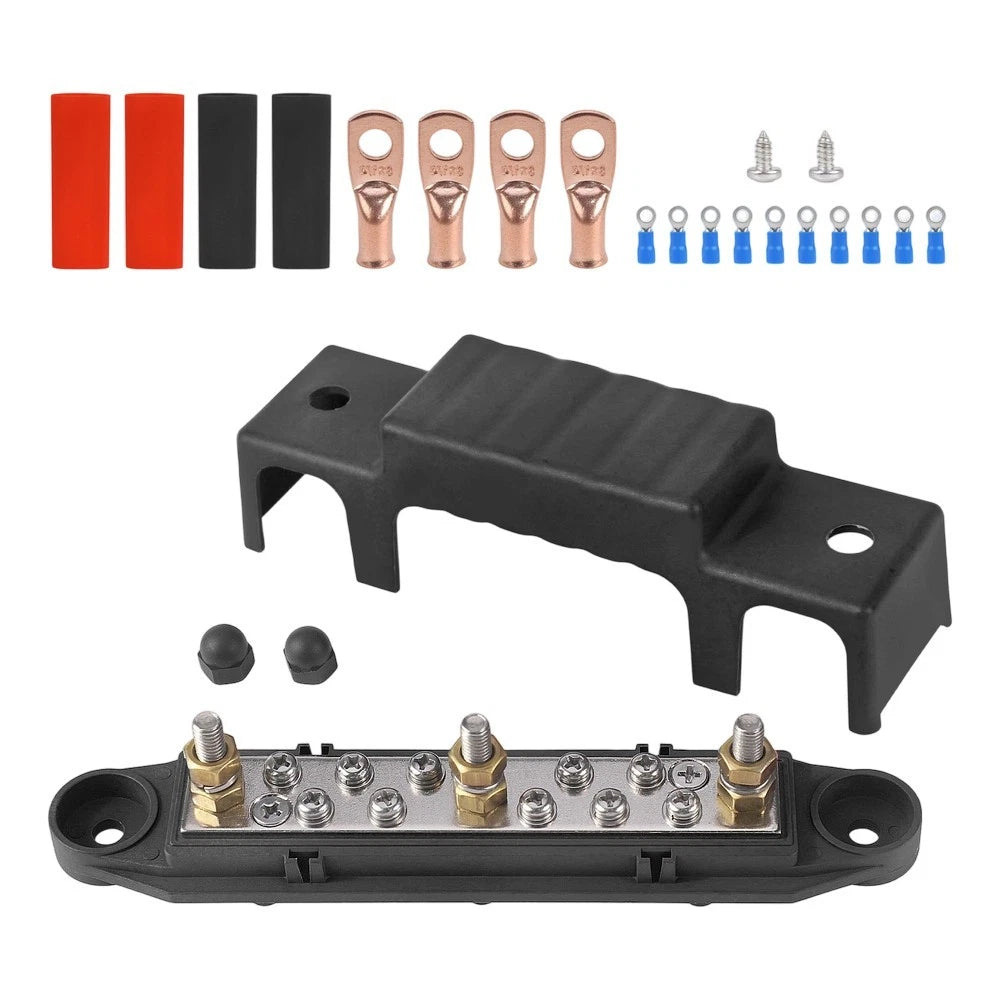 Busbar Kit for RV Marine with 1/4 Inch Studs and #8 Ring Terminals