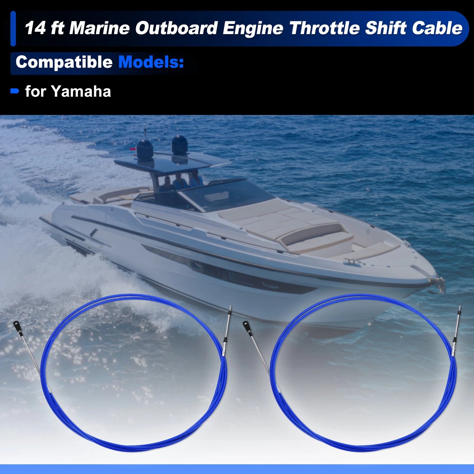 2X 14 ft Boat Throttle Shift Control Cable for Yamaha (Replace Blue)