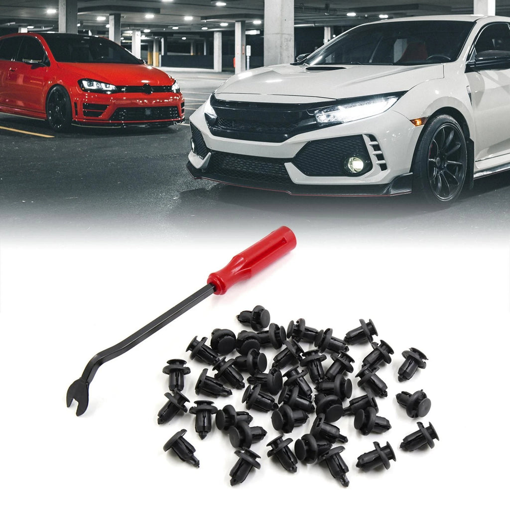 40pcs Plastic Rivets Push-Type Clips with Fastener Remover for Honda